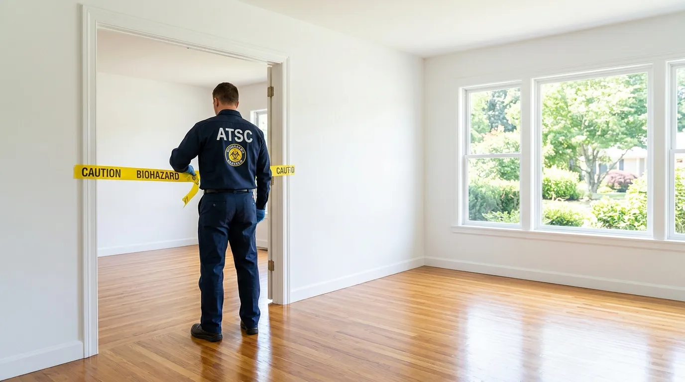 Certified biohazard cleanup crew performing Trauma Scene Cleanup in Highland